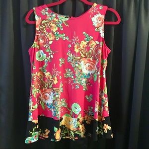 M Hot pink floral tank sleeveless blouse top